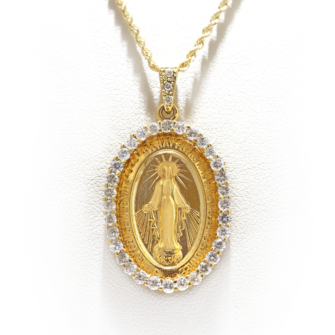 1P160411-2 Custom Diamond Maria /Miraculous Medal Pendant